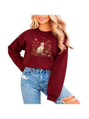 Floral Cat Sweatshirt for Women | Cozy Cat Crewneck Pullover | Cute Sweater for